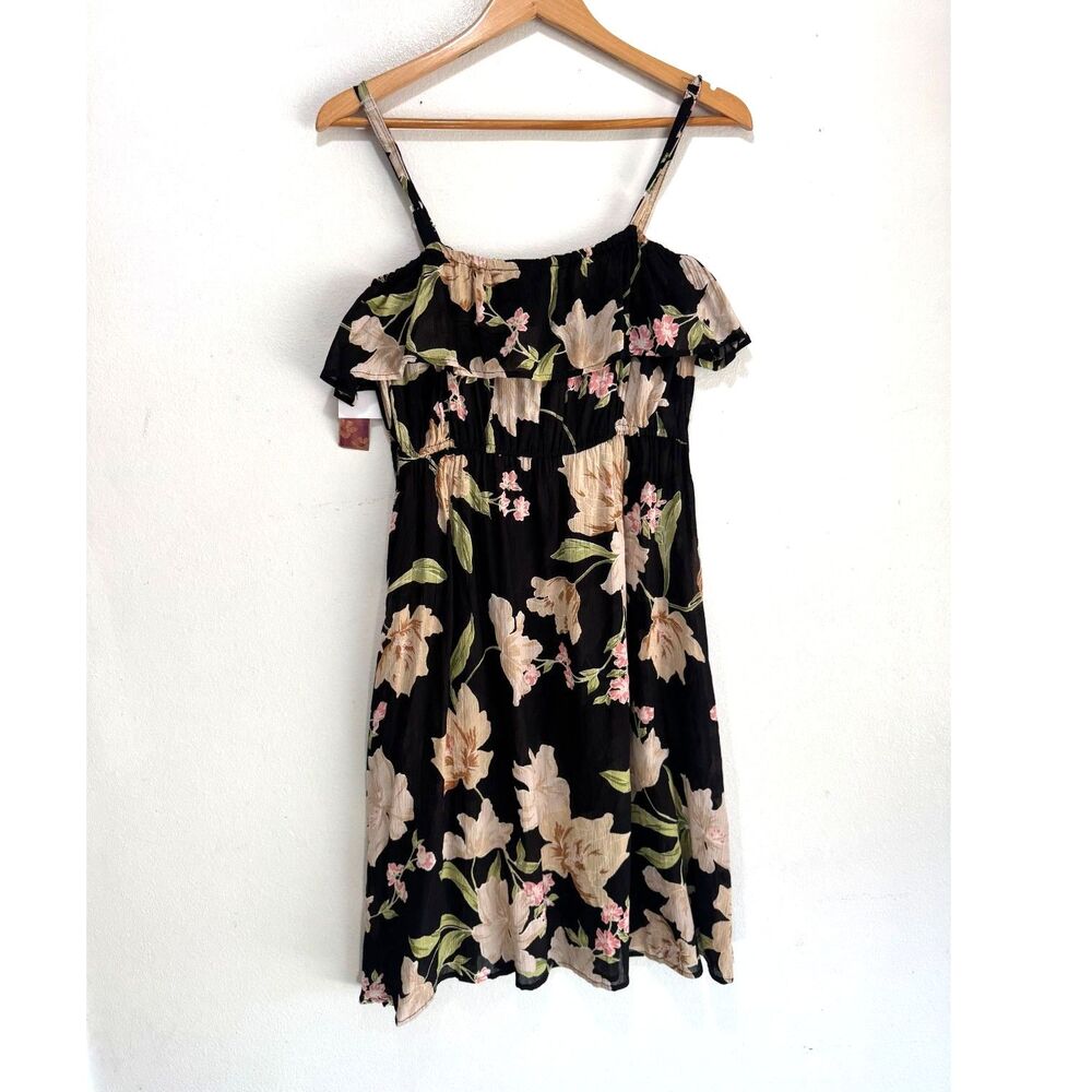 Raya Sun dress tropical floral ruffle summer beach casual  vacation women L New